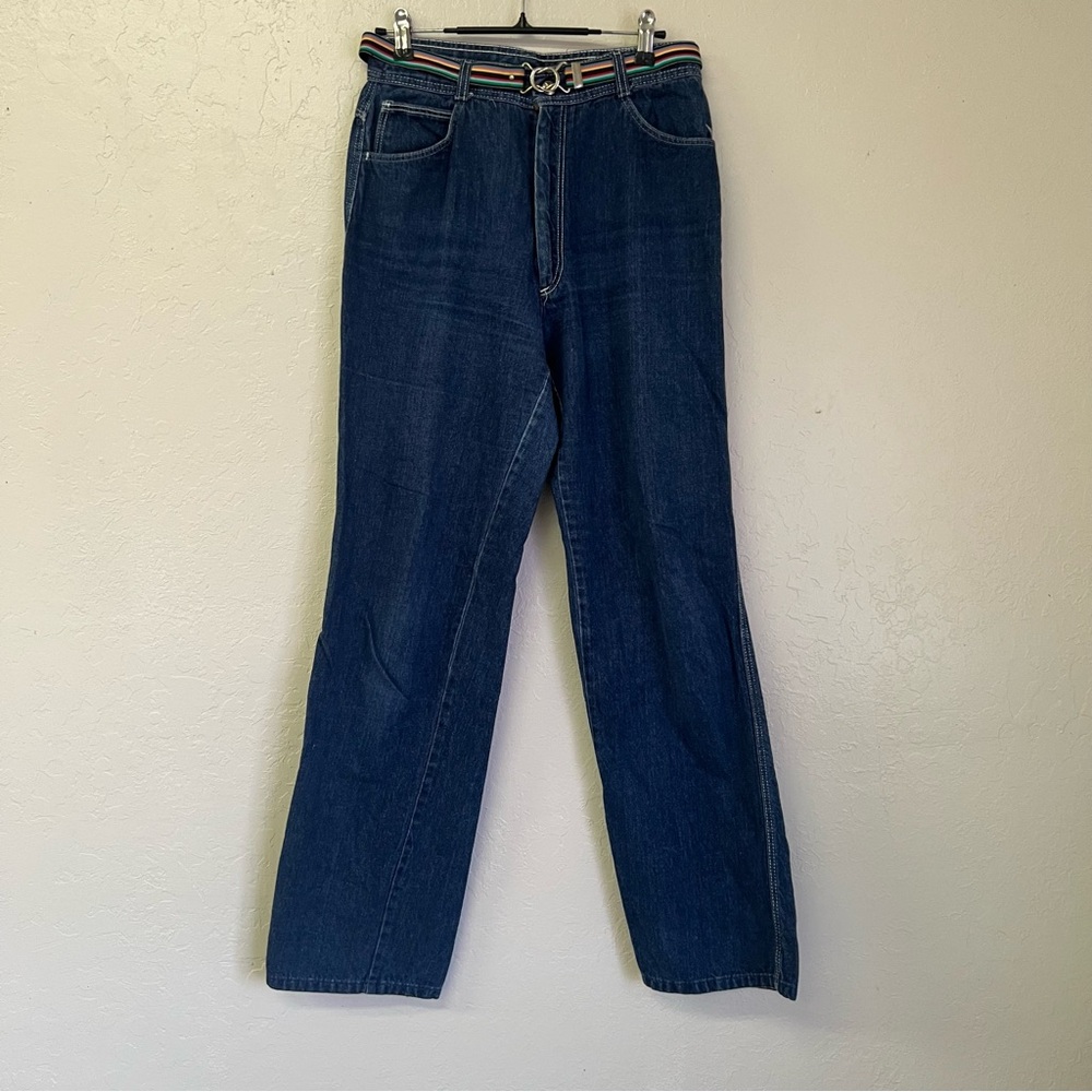 Vintage 80s‎ Lord Isaacs Dark Wash Straight Leg Jeans Sz 12 with Rainbow Belt